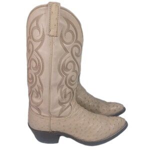 Dan Post Men 8.5 D Ostrich Cream Leather Western Embroidered Cowboy Boots USA